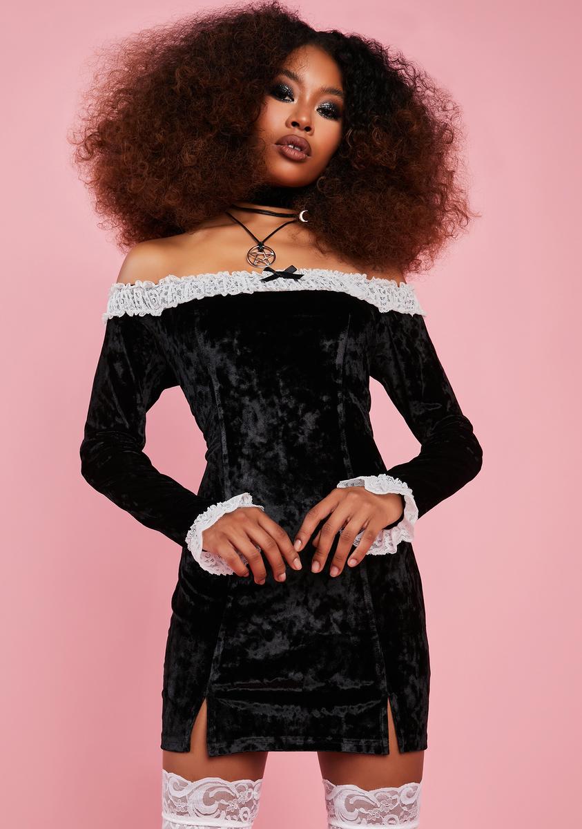 Sugar Thrillz Crushed Velvet Off Shoulder Mini Dress - Black – Dolls Kill