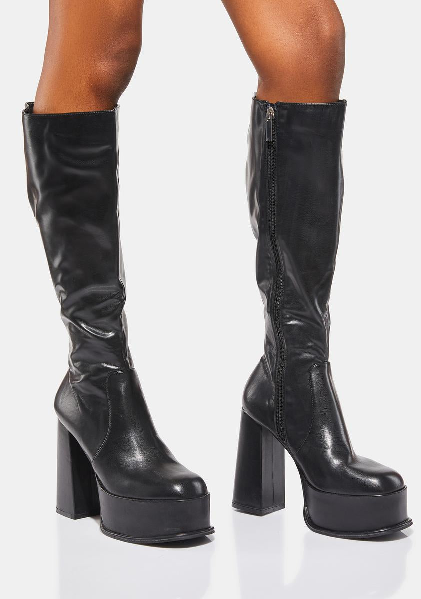 Shellys London Kia Vegan Leather Knee High Boots - Black – Dolls Kill