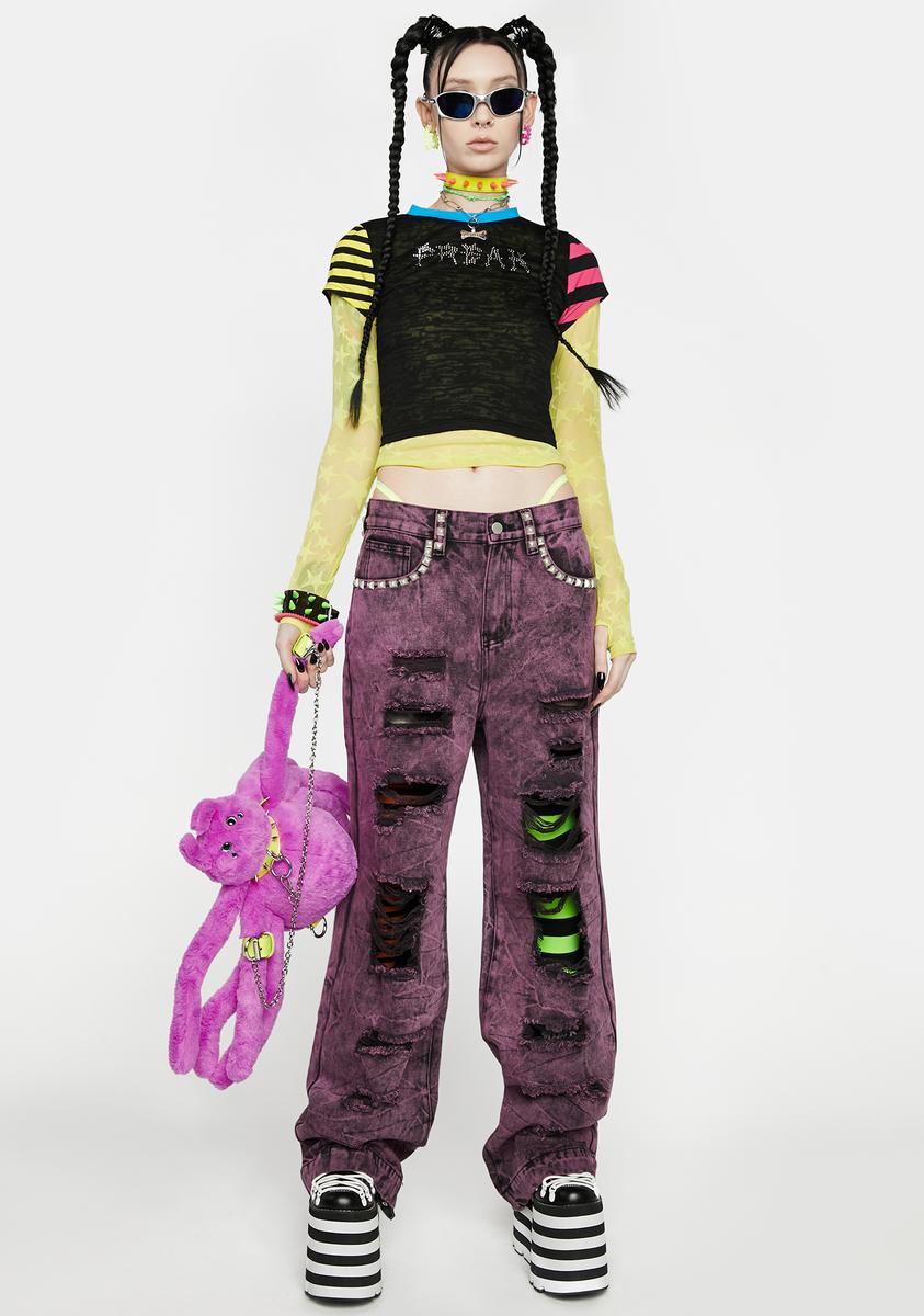 Current Mood Distressed Acid Wash Wide Leg Jeans Pink – Dolls Kill