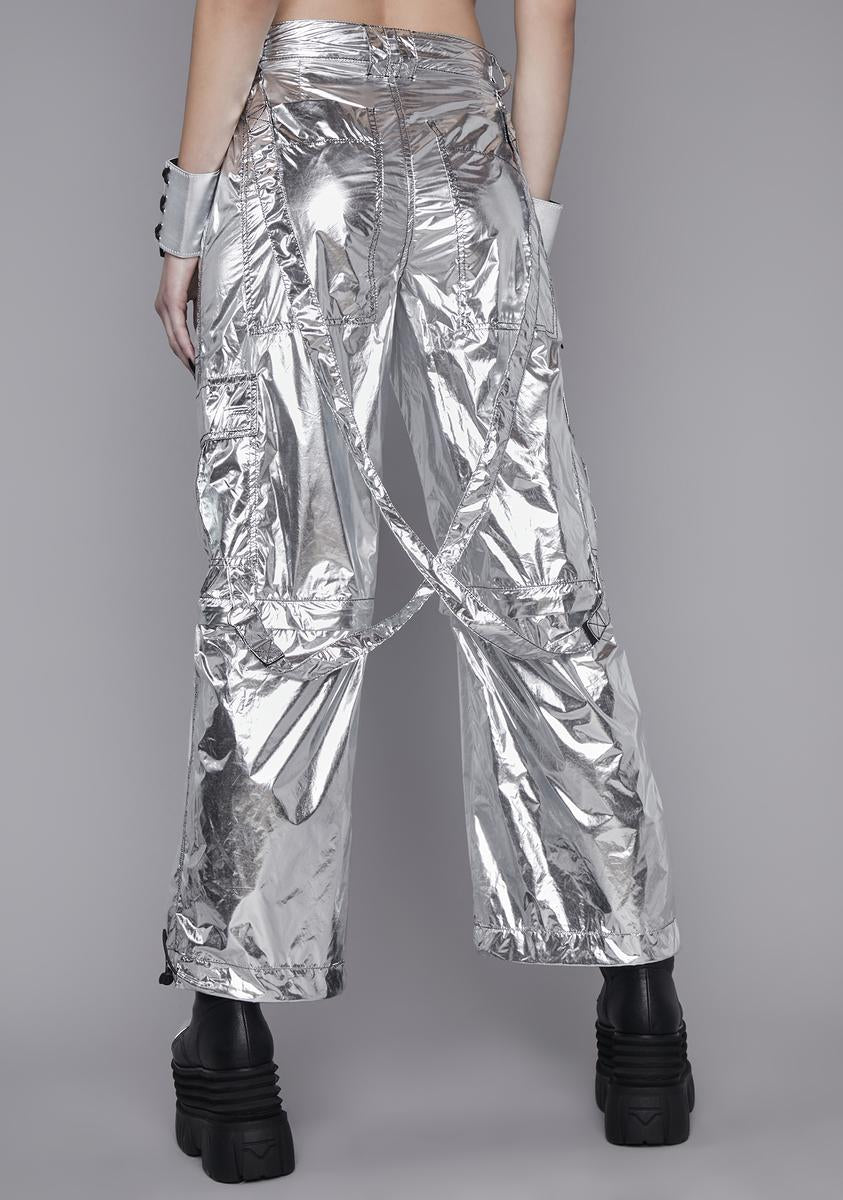 Widow Metallic Wide Leg Cargo Pants - Silver – Dolls Kill