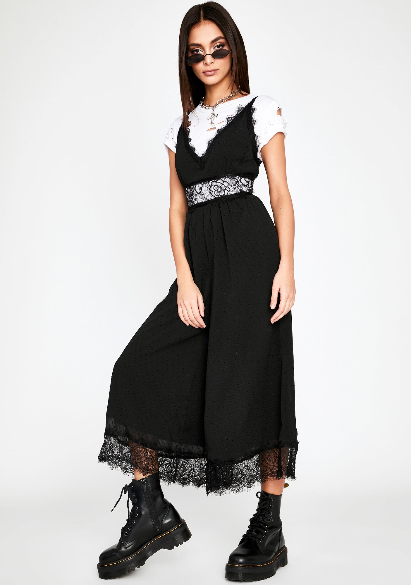 Black Wide Leg Lace Trim Jumpsuit – Dolls Kill