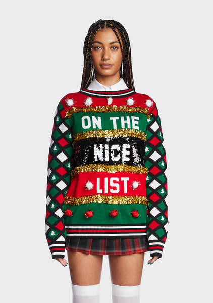 Tipsy Elves Naughty Or Nice Reversible Sequin Holiday Sweater - Multi –  Dolls Kill