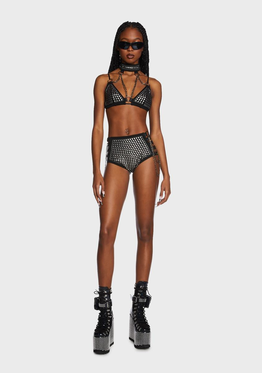 Club Exx Stud Chain Bra Booty Shorts Set - Black – Dolls Kill