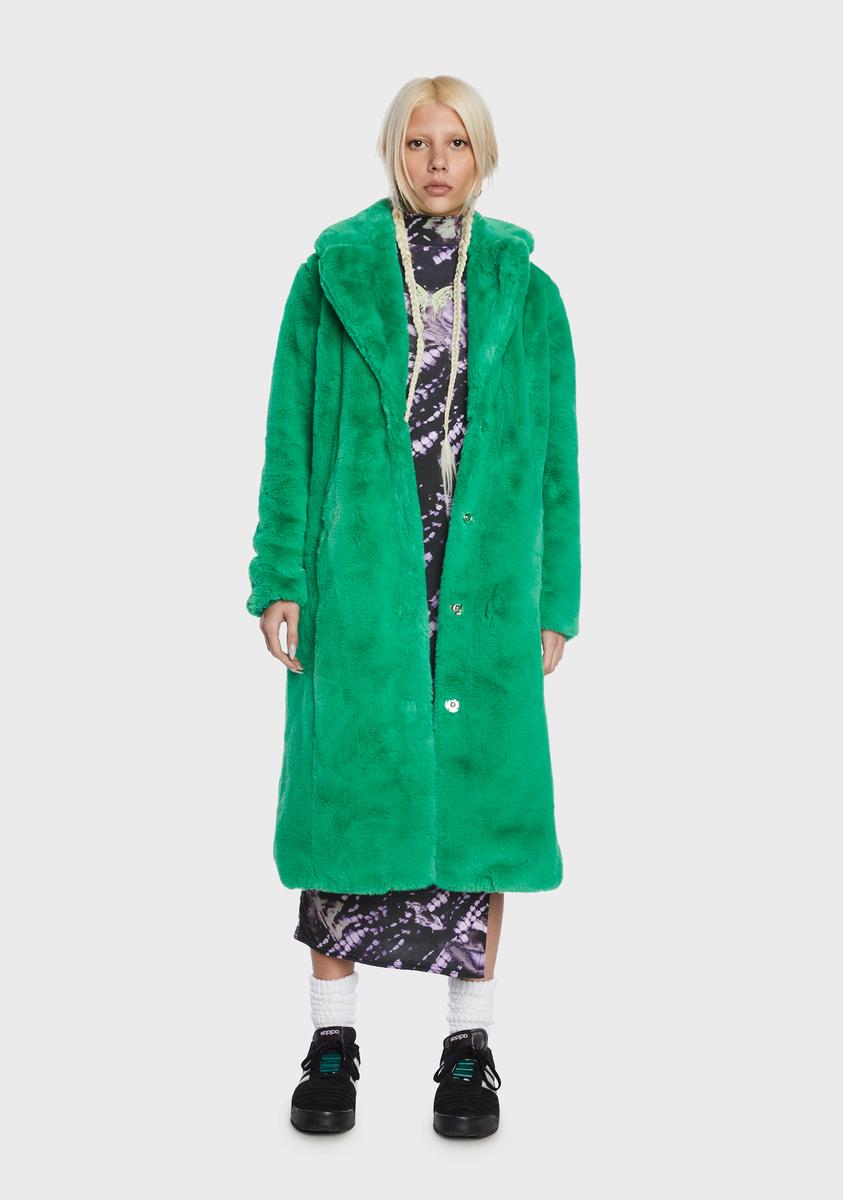 Girlfriend Material Long Faux Fur Coat - Green – Dolls Kill