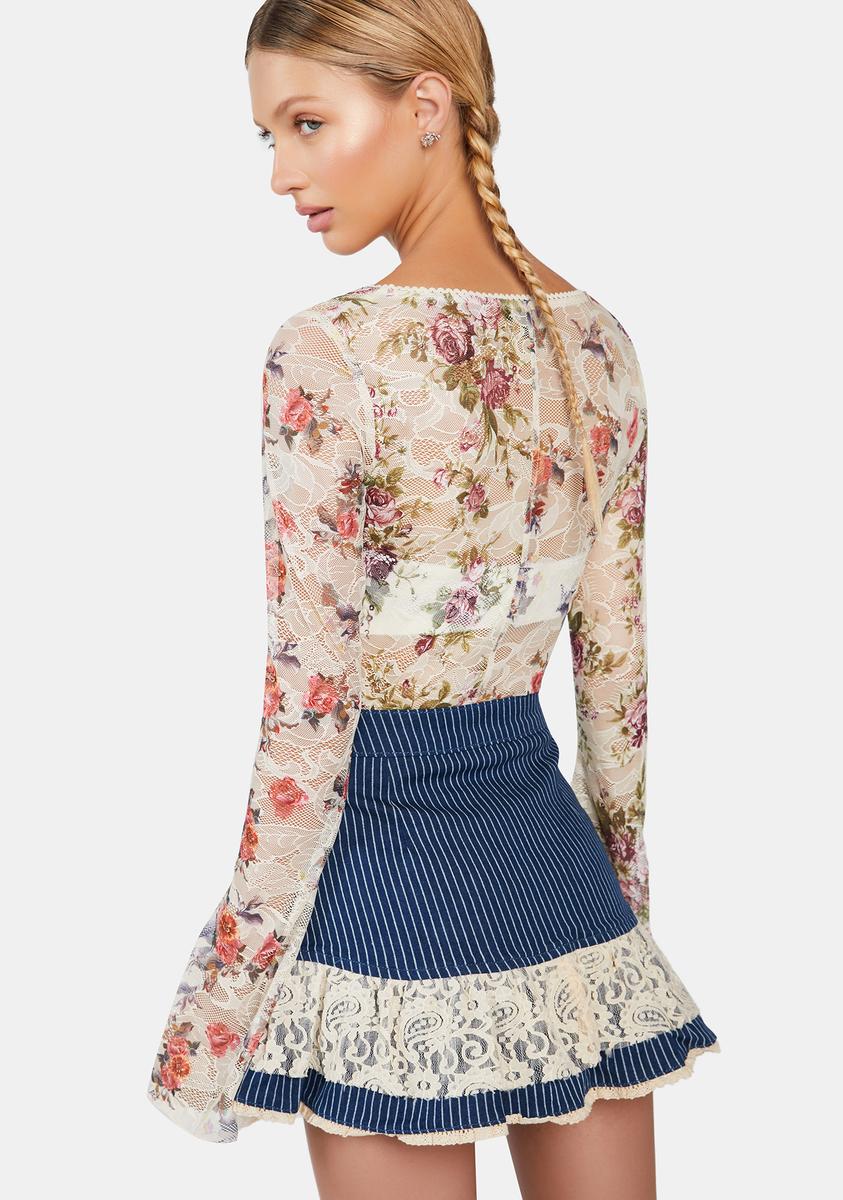 Delia's Long Sleeve Floral Print Corset Top - Multi – Dolls Kill