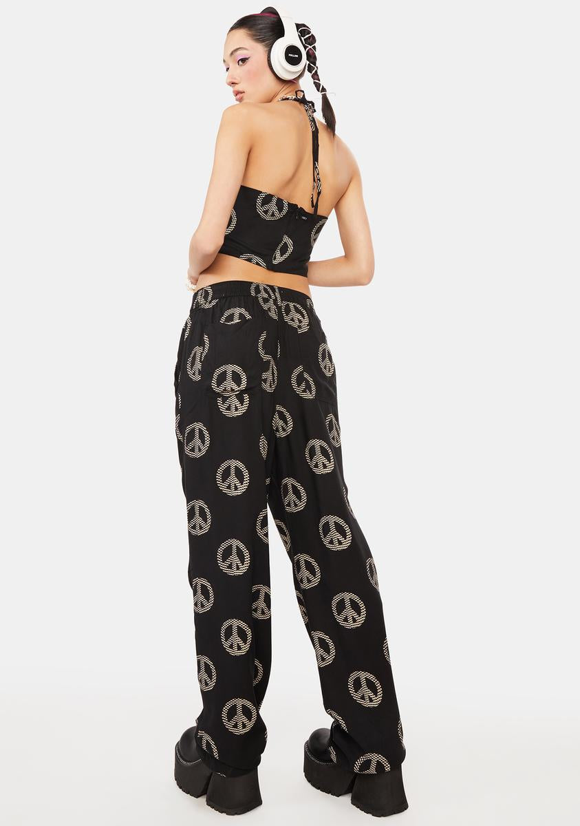 Obey High-Waisted Peace Sign Print Pants - Black – Dolls Kill