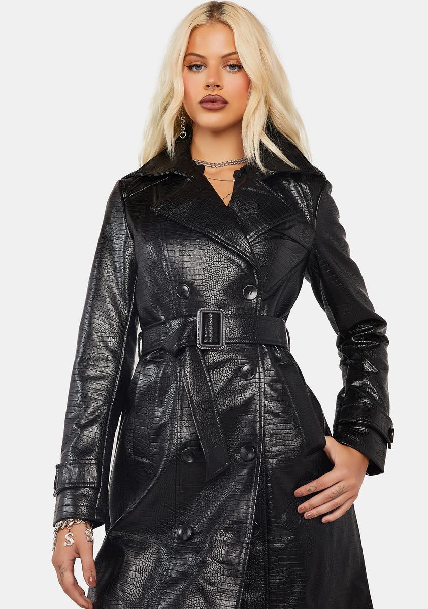 AZALEA WANG Vegan Leather Trench Coat - Black – Dolls Kill