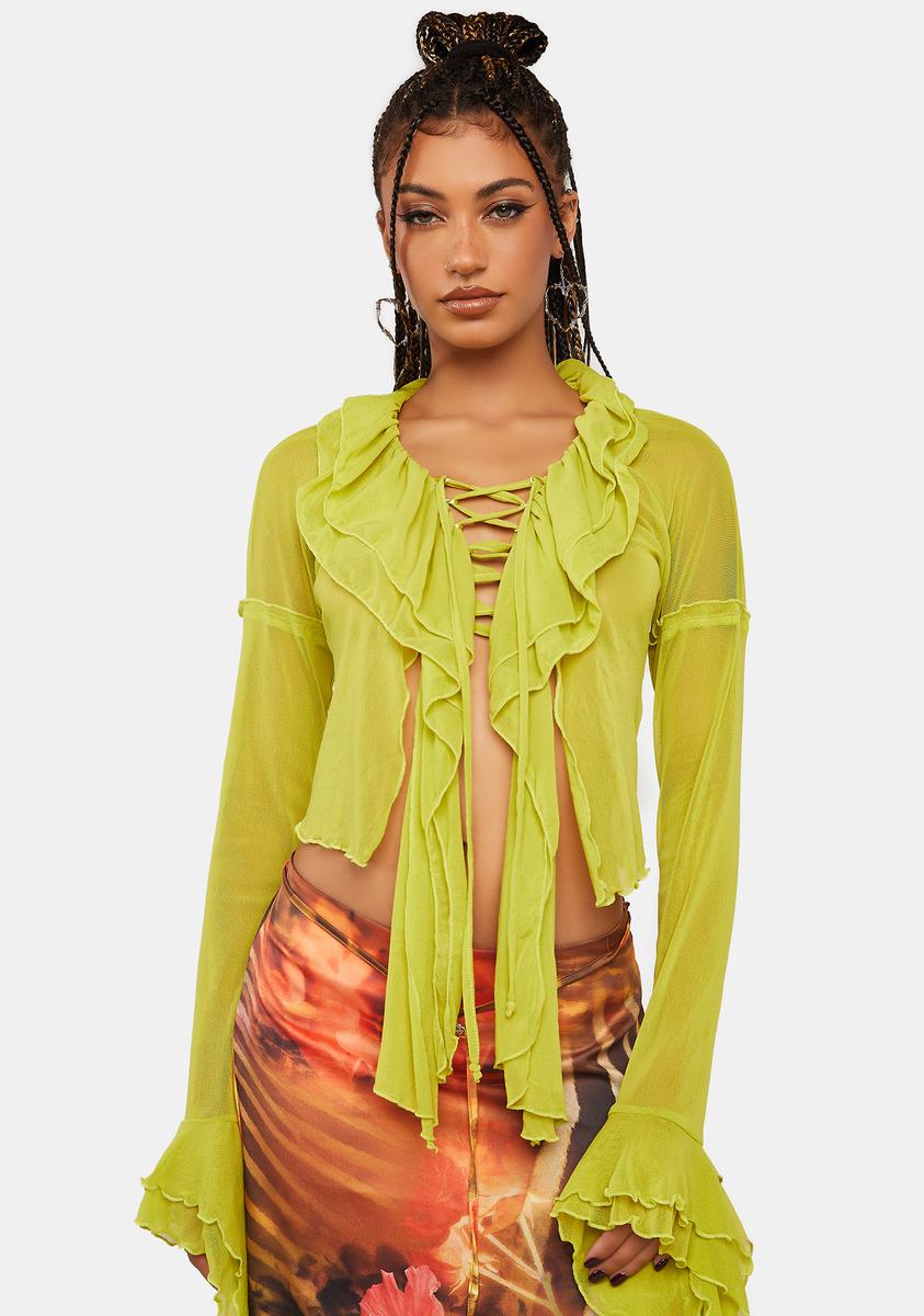 Jaded London Frill Lace-Up Blouse - Bright Yellow – Dolls Kill