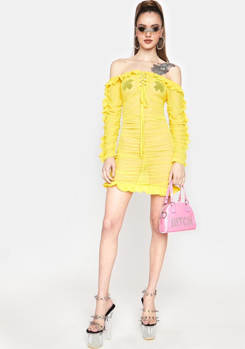 Sheer Mesh Ruffled Bodycon Dress