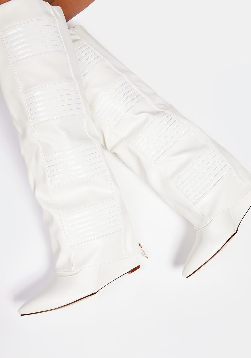 AZALEA WANG Vegan Leather Wedge Boots - White – Dolls Kill
