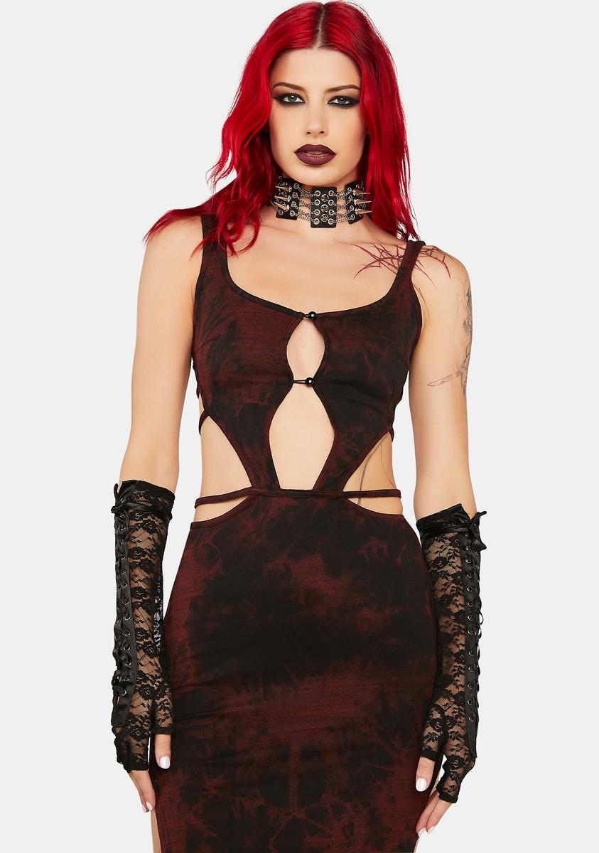 Dark In Love Cutout Tie Dye Maxi Dress - Red/Black Dolls Kill Dark In Love Cutout Tie Dye Maxi Dress - Red/Black Dolls Kill