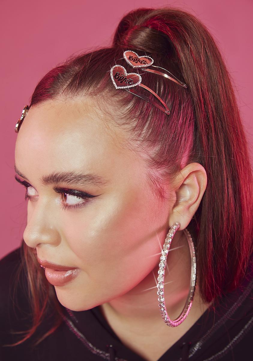 Dolls Kill X Bratz Rhinestone Studded Heart Hair Clips - Silver display picture 3