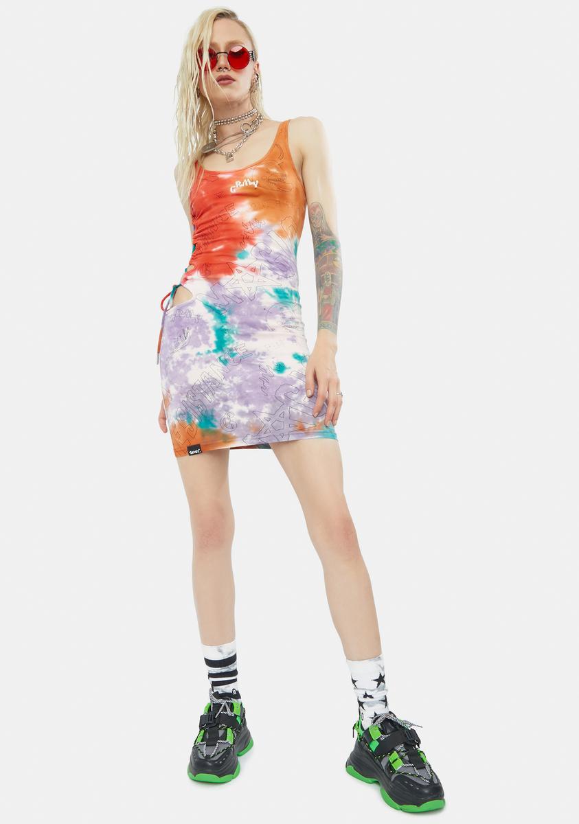 GRIMEY Liveution Tie Dye Lace-Up Dress Dolls Kill GRIMEY Liveution Tie Dye Lace-Up Dress Dolls Kill