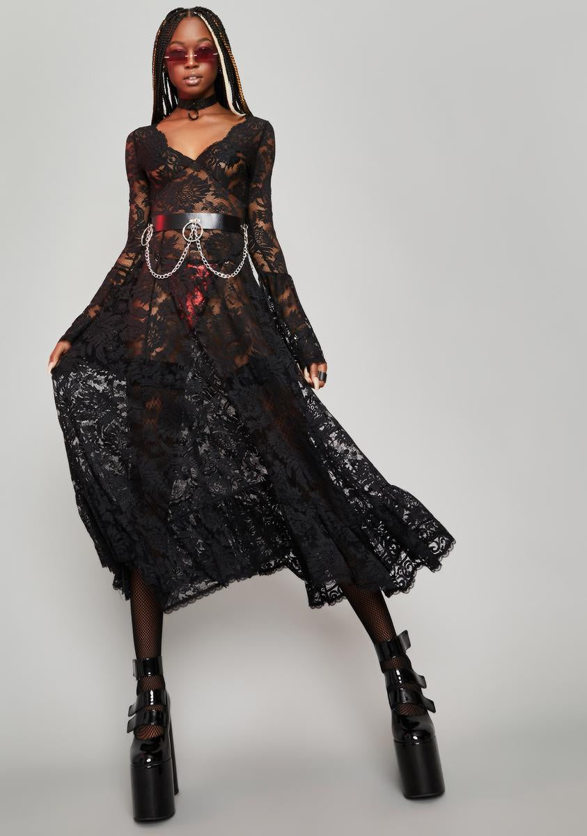 dollskill black lace dress Widow Lace Trim High Low Mini Dress