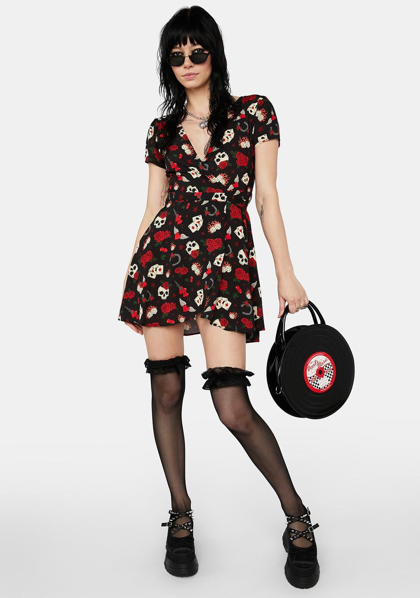 rockabilly mini dress Current Mood Graphic Rockabilly Print Wrap Dress