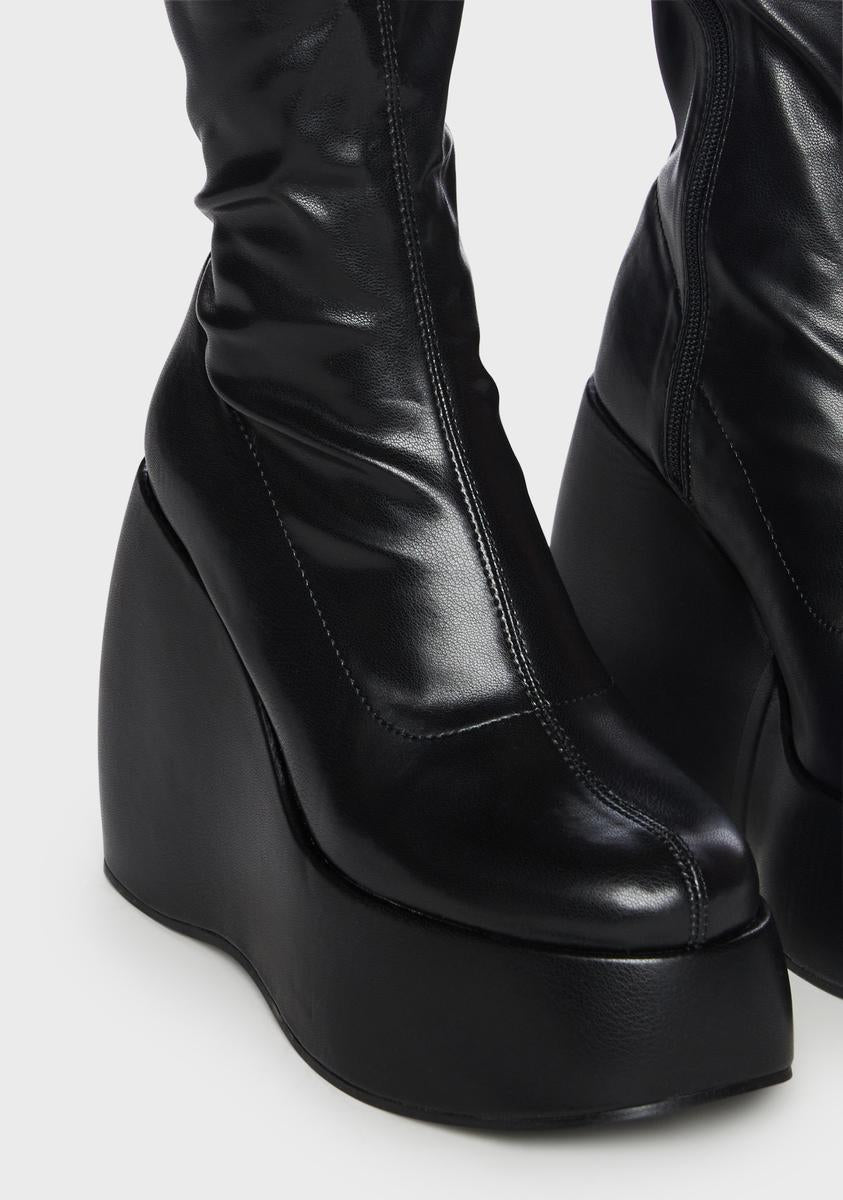Thigh High Platform Wedge Boots - Black#N##N# – Dolls Kill